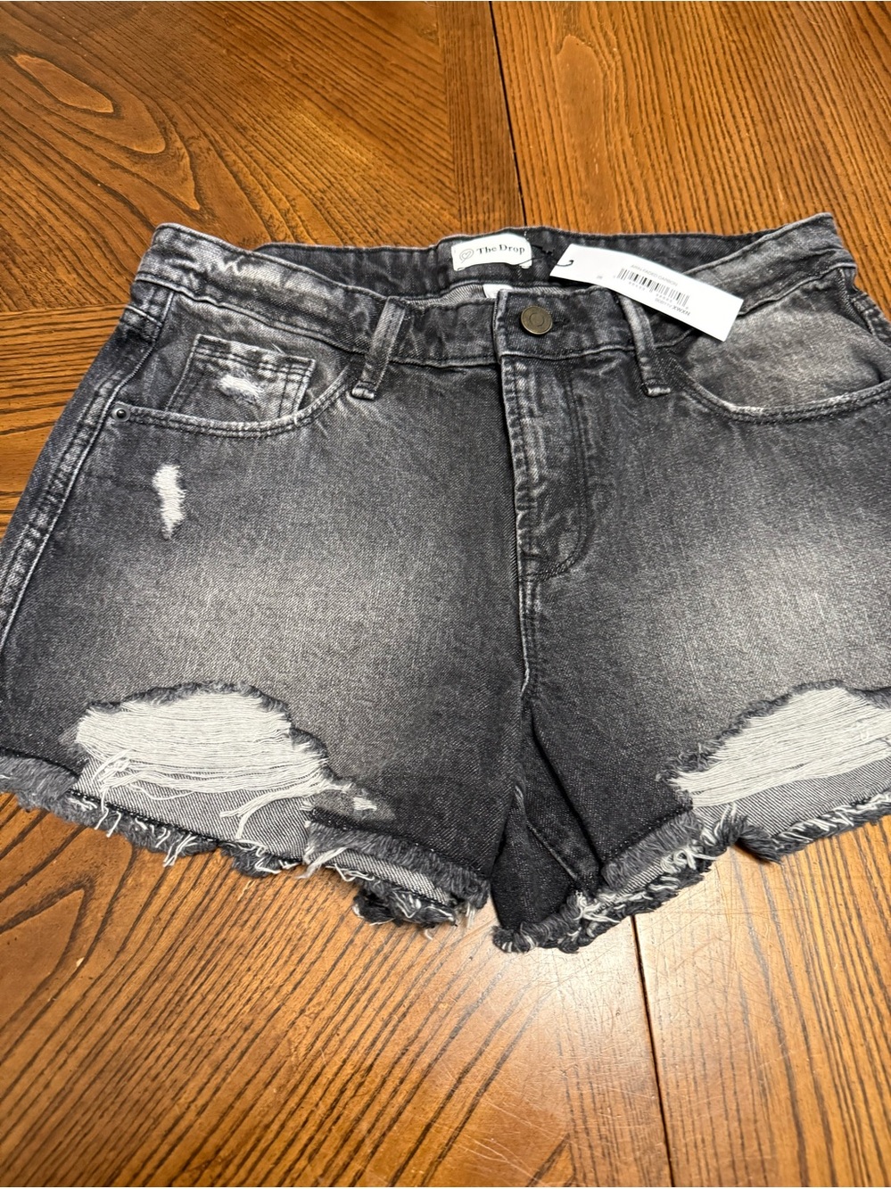 The Drop Black Distressed Denim Shorts. NWT. Size 28.